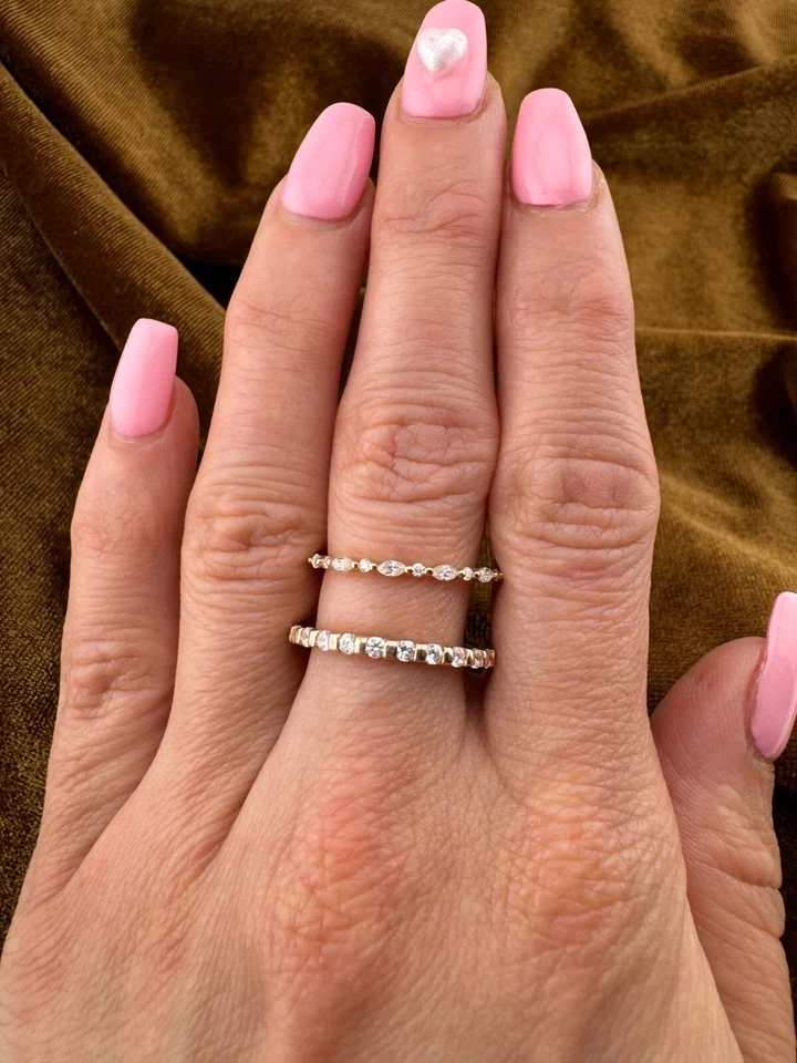Dainty Vintage 18 Karat Rose Gold CZ Eternity Band Set Size 6.5-6.75 - Image 3 of 4