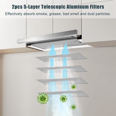 ‎KICHPOWER KICHPOWER 60cm Dunstabzugshaube Teleskop Flachschirmhaube 400 m³/h Abluft/Umluft