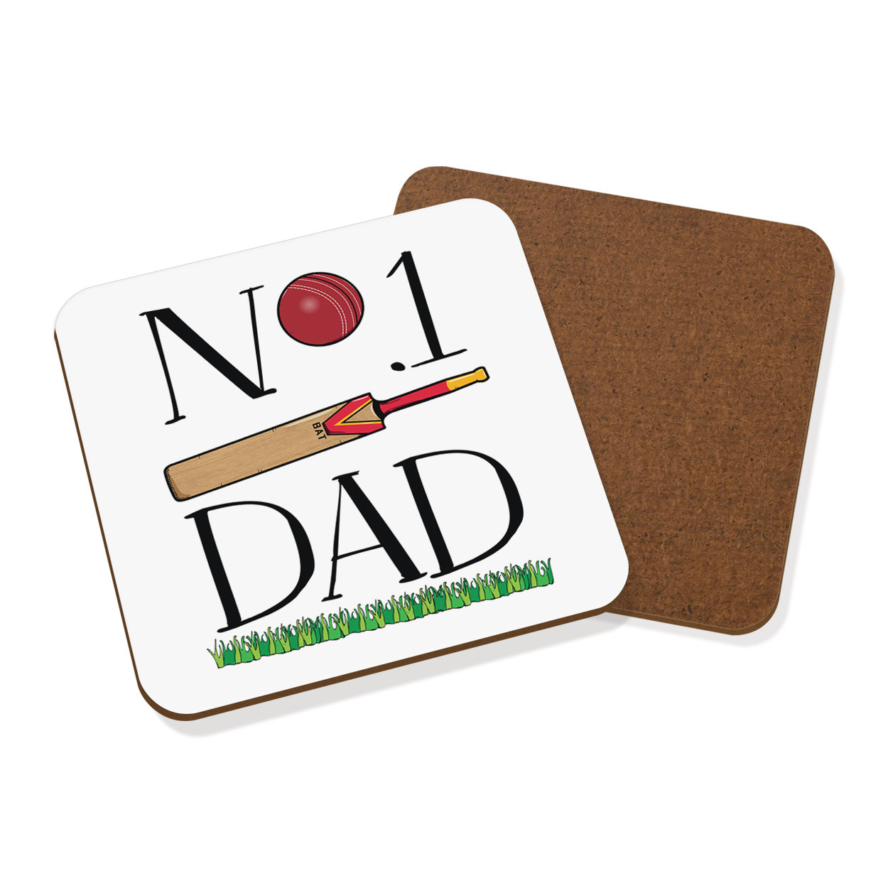 No.1 Dad Cricket Coaster Drinks Mat - Funny Father's Day Present Sport