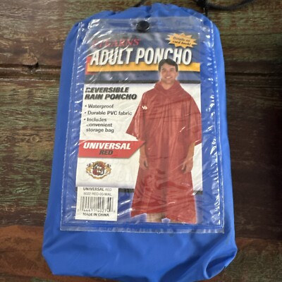 Stearns Poncho Adult Reversible Rain Poncho Universal Red Dry Wear Waterproof 