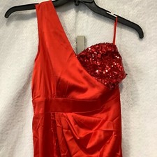 Chic Me Womens Red Contrast Sequin One Shoulder Split Thigh Evening Dress Size M