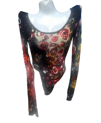 Jean Paul Gaultier Mesh top bright size Medium M Med abstract print - Picture 2 of 9