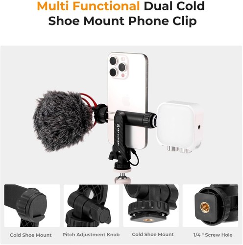 K&F Concept Phone/Tablet Tripod Mount Universal Holder for Tripod w/ 1/4" Thread - Photo 2 sur 28