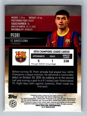 2020-21 Stadium Club Chrome UEFA Champions League #26 Pedri