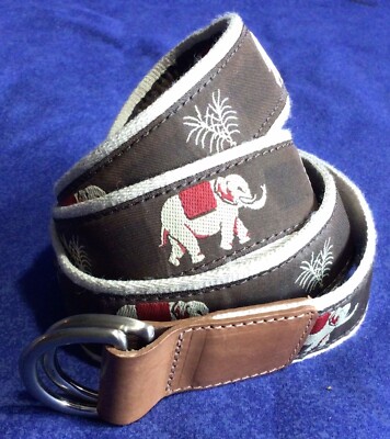 Vintage Talbots Brown Tan Red SLIDE Buckle Belt Elephants Sz 