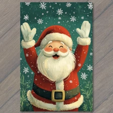Art Print  Santa Claus Happy Smile Cute Festive Snowflakes Christmas Fun Greetin