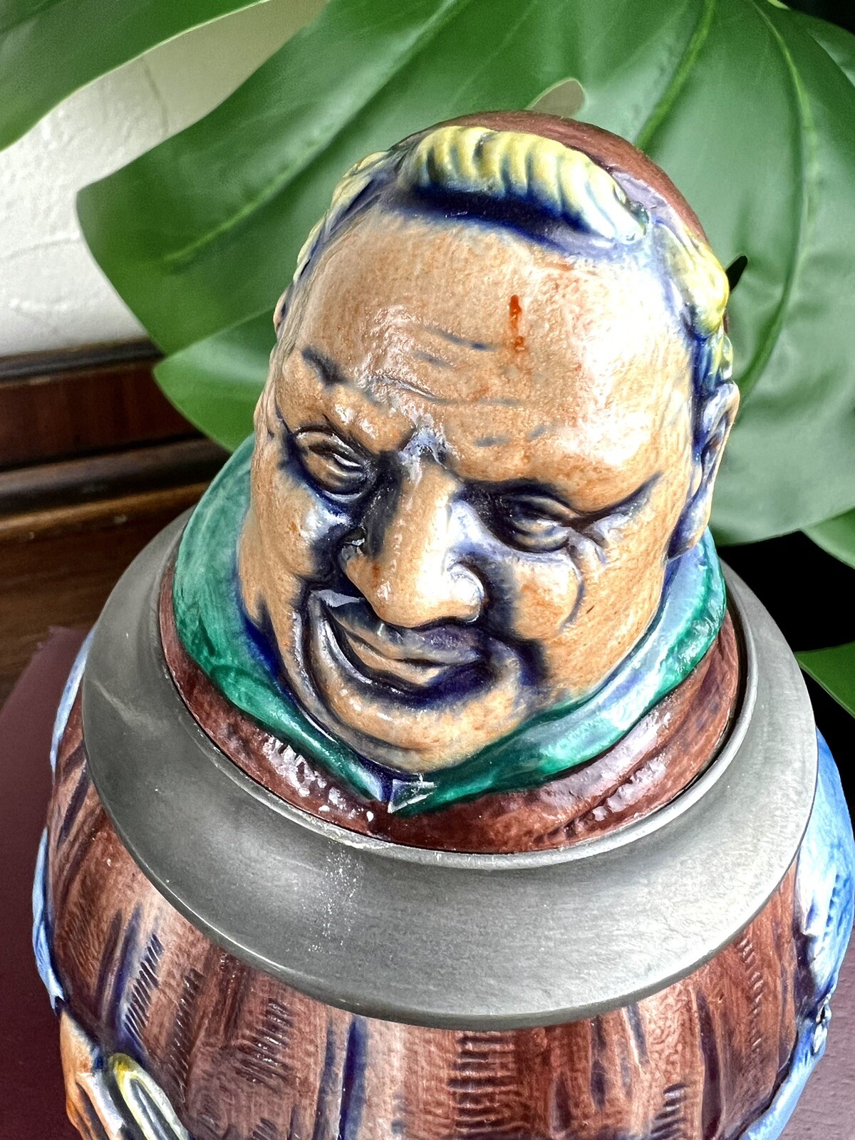 Vintage Lidded Gerzit Gerz Beer Stein Friar Monk Book Bible Germany Stoneware