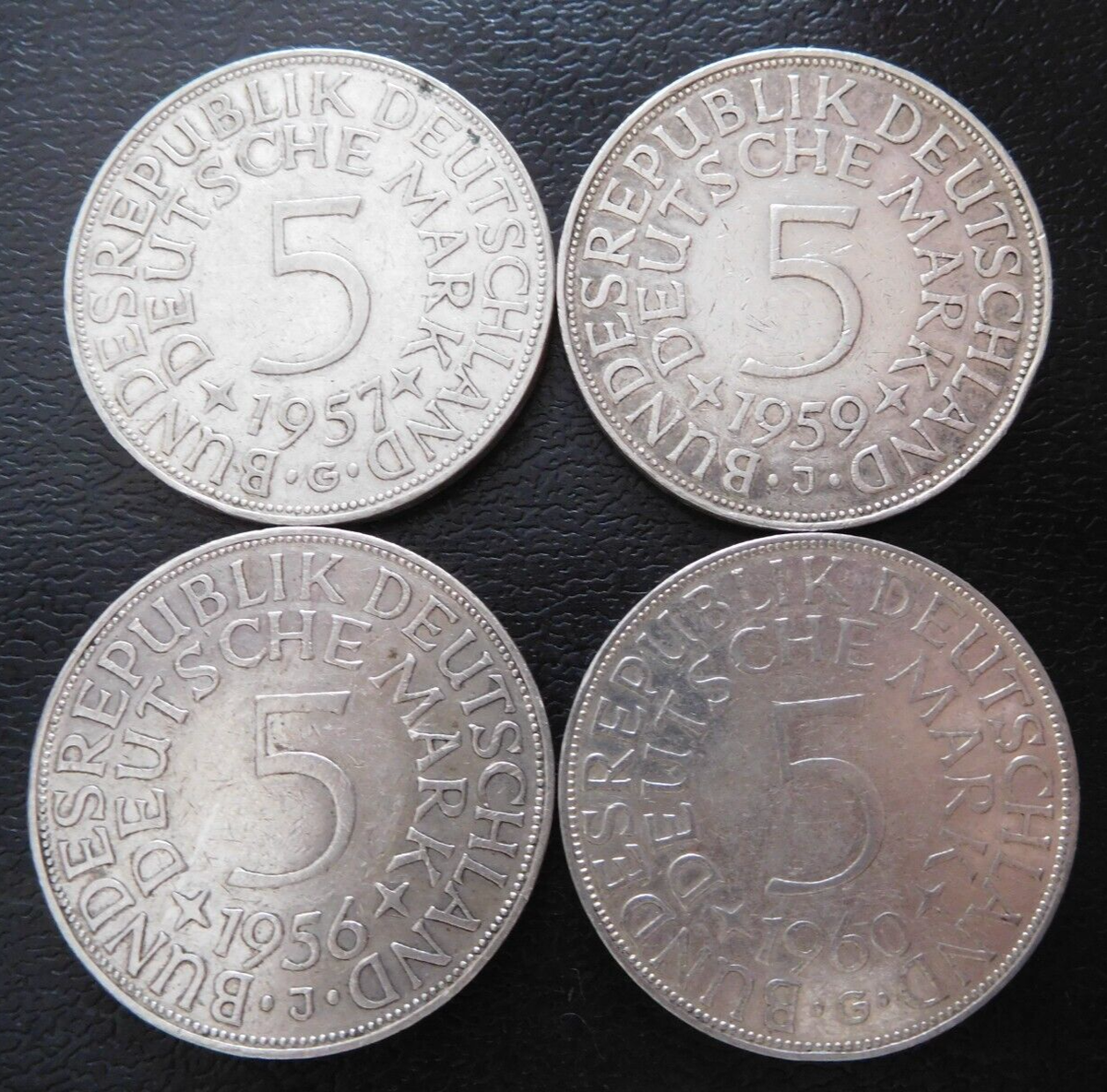 GERMANY - BRD / 4 x SILVER 5 MARK / 1956 J - 1957 G - 1959 J