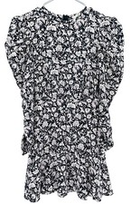 Joie Women's Black Celyn Floral Puff Long Sleeve Silk Dress size 2