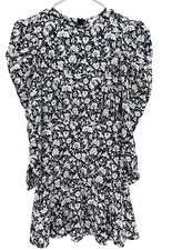 Joie Women's Black Celyn Floral Puff Long Sleeve Silk Dress size 2