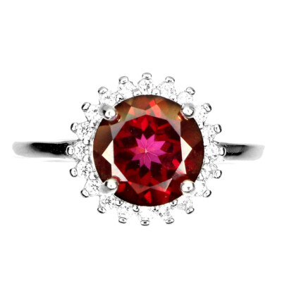 925 Sterlingsilberring Runder Topas 8Mm Simulierte Cz Edelstein Schmuck Größe 7