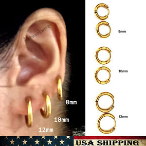 Gold Mens Womens Stainless Steel Tube Hoop Ear Ring Stud Earrings 3 ...