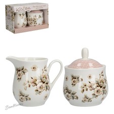 Katie Alice Cottage Flower Shabby Chic Porcelain Sugar Bowl & Creamer Fine China