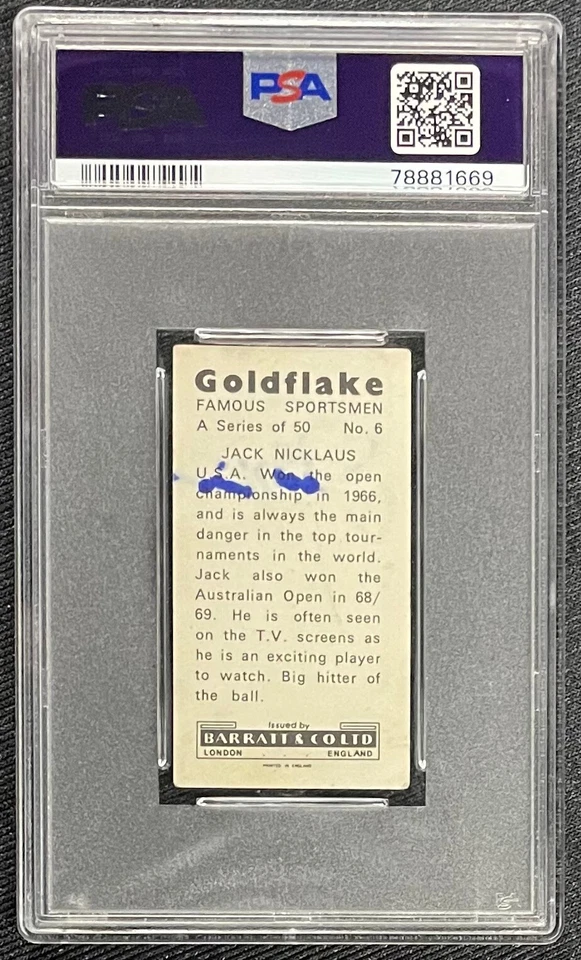 JACK NICKLAUS SIGNED 1971 Barratt & Co. LTD Goldflake #6 Rookie PSA 4 AUTO 9 - Image 2 of 2