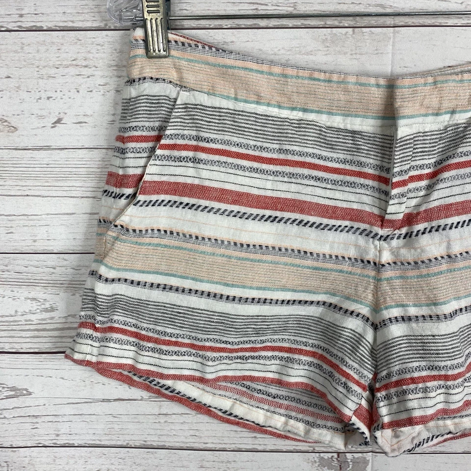 Joie Women’s Merci Shorts Size 2 White Black Red Orange Striped Linen - Image 4 of 4