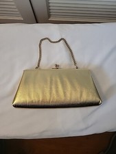 Vintage Gold Clutch w/optional Chain Purse Small Handbag W/Gold Tone Hardware