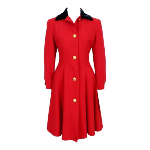 Genny Elegant Dress Vintage Red Flared Wool 90s - Picture 1 of 9