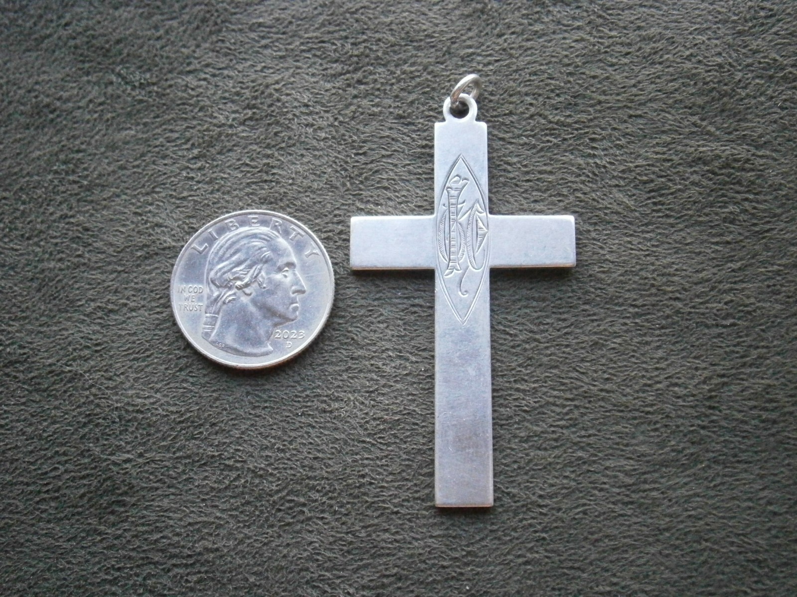 Large Monogrammed Flat Cross Vintage Sterling Sil… - image 7