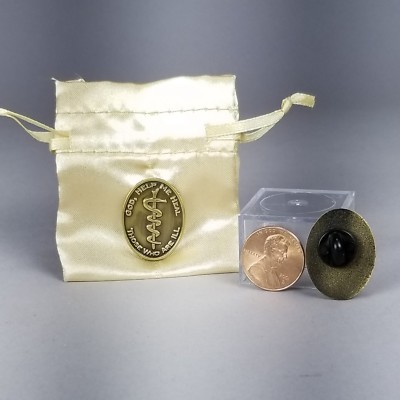 Doctor's Pin Antique Gold with clutch back & gold Satin Bag M.D. D.O. Beautiful