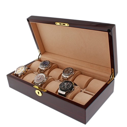 Premium 12 Watch Box in Cherry Wood Piano Gloss Finish with Luxury Lining - Picture 6 of 6