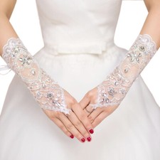 Premium Lace Floral Rhinestone  Sequin Fingerless Wedding Party Bridal Gloves
