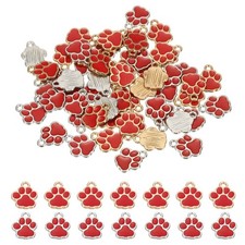 60Pcs 15 x 12 mm Alloy Enamel Dog Paw Print Charms for DIY, Red Gold/Silver