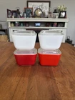 New ListingSET OF 4 Pyrex 501 Refrigerator Dishes all with lids 2 Red And Two Opal