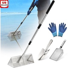 Long Handle Sand Flea Rake Stainless Steel Shark Tooth Sifter Beach Mesh Screen