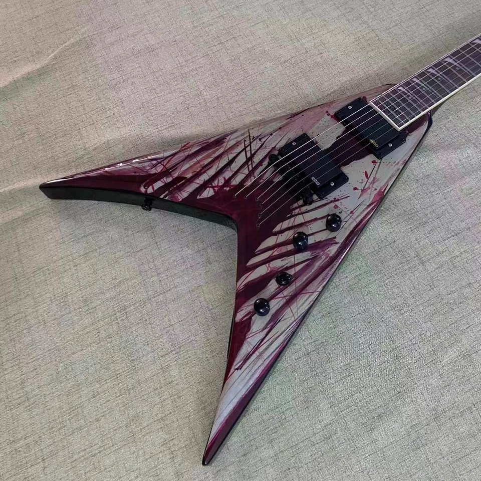 Flying V Electric Guitar Solid Body Black accessories 24 frets Artistic Guitar - Image 4 of 4