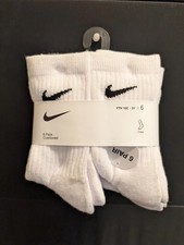 Nike Kids Crew Cushioned Training Socks Size YTH 10C-3Y 6 Pack - White/Black