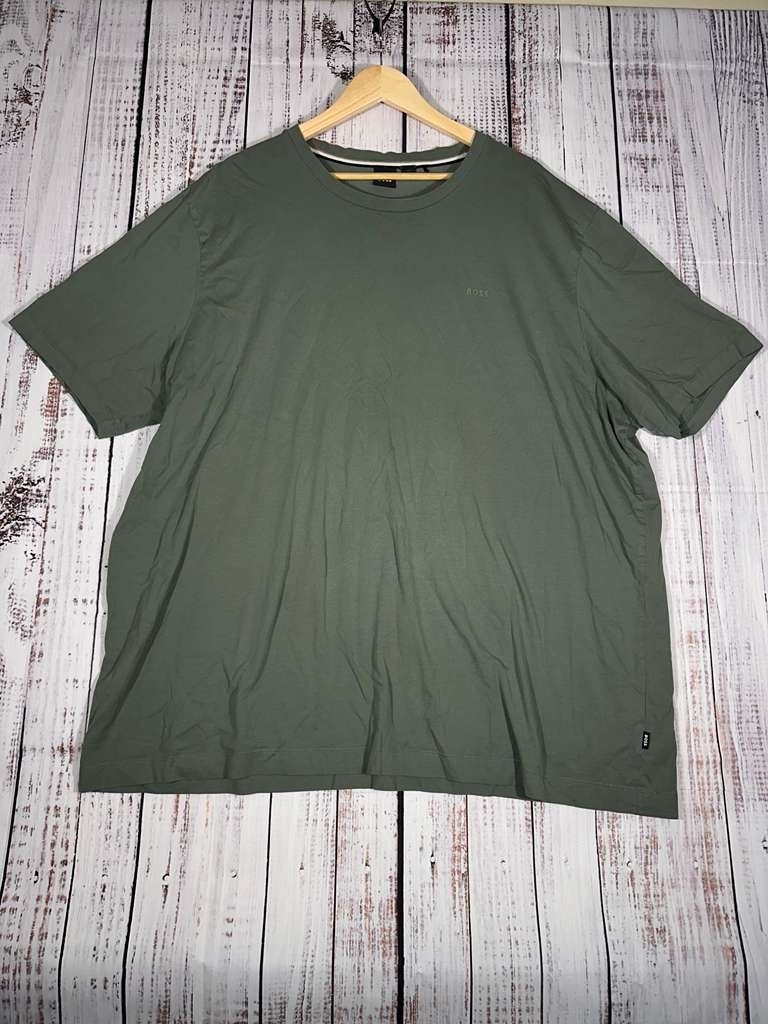 Boss T-Shirt Men Size 4XL Green Solid Tee Casual Minimalist Premium Cotton Top