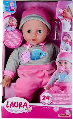 Simba 105140066 Laura Interactiv Weichpuppe Schlafaugen brabbelt trinkt schläft