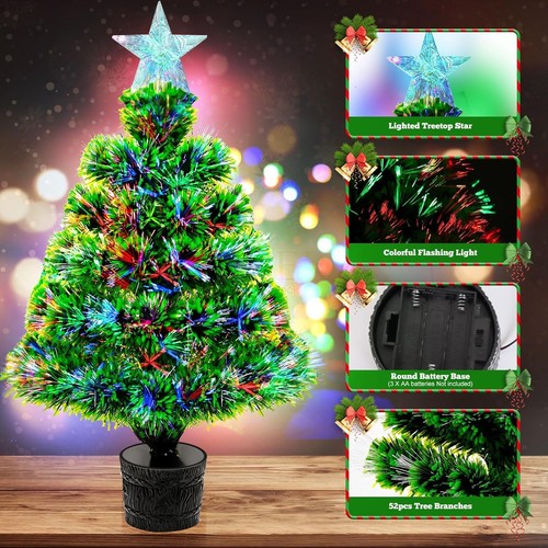 Small Christmas Tree Fibre Optic, 53cm Mini Artificial Xmas Tree, Battery (2) - Picture 3 of 8