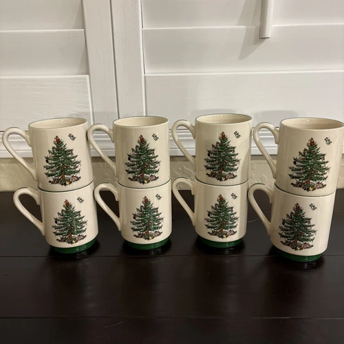 Spode Christmas Tree Stacking Mugs Set(8) Dishwasher & Microwave Safe Great Cond