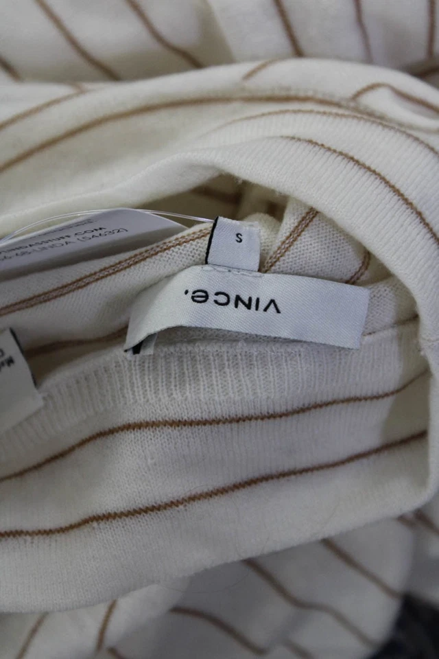 Top de mujer Vince mezcla de lana tejido a rayas cuello alto manga larga beige talla S Foto 4 de 4