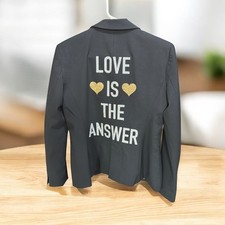 Hipchik Couture Glitter "Love is the answer" one button black blazer READ