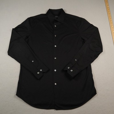 Bugatchi Shirt Mens Medium Black OoohCotton Tech 8 Way Stretch Dress Long Sleeve