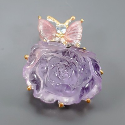 Handmade 28 ct+ Natural Amethyst Brooch 925 Sterling Silver  /NB32081