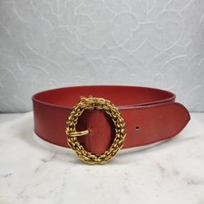 Paloma Picasso Red Leather Gold Chain Buckle Belt Made in Italy Vintage 31x2