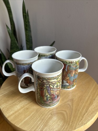 Vintage Set of 4 Dunoon Christmas Cheer Mugs Different Scenes Made in Scotland - Picture 16 of 17