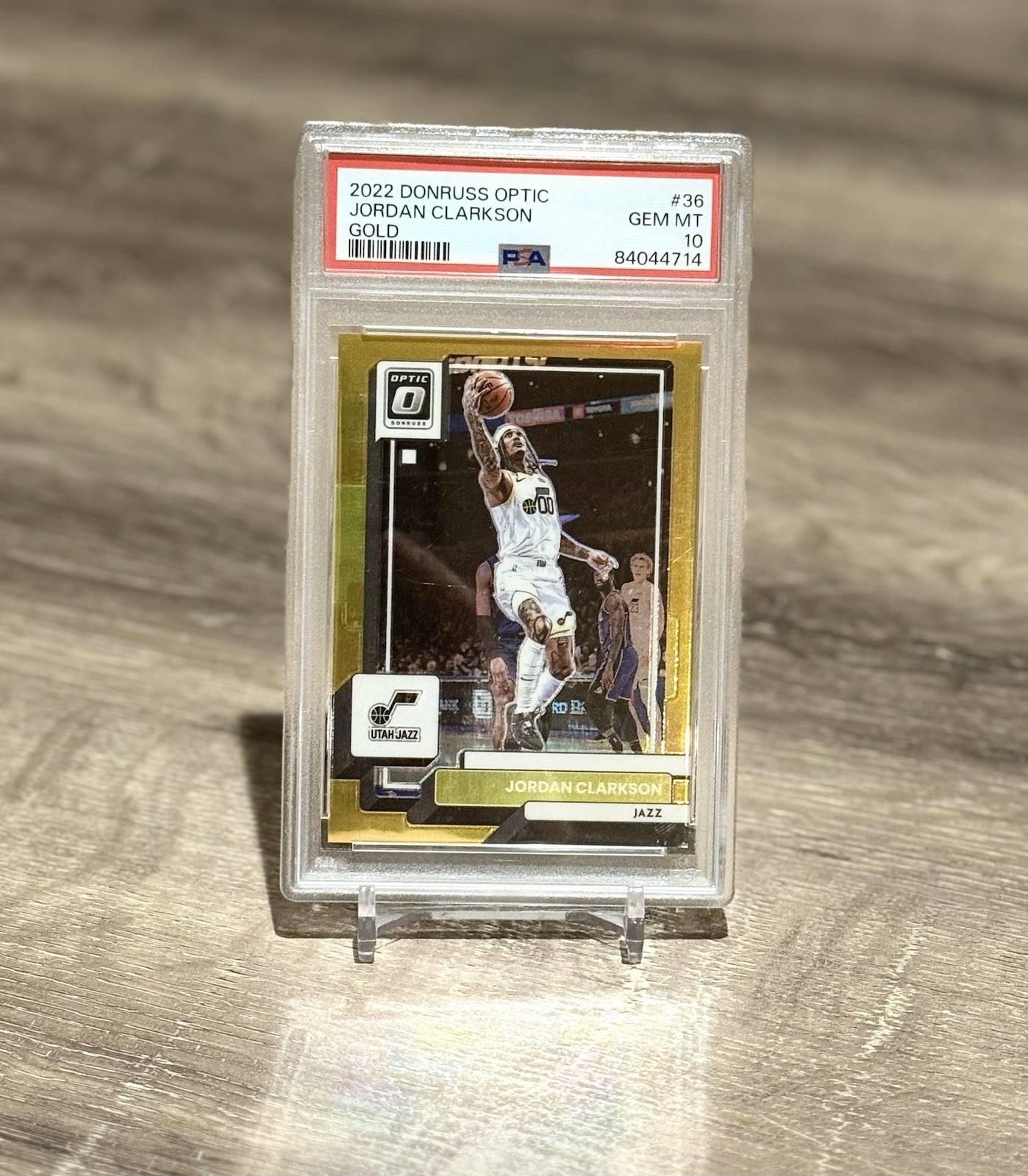 2022-23 Panini Donruss Optic Jordan Clarkson #36 Gold Prizm /10 PSA 10
