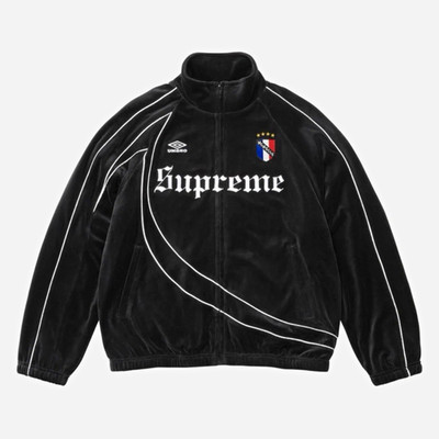 Supreme x Umbro Men's Black Velour Track Jacket Full-Zip Logo Pockets