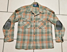 Vtg Pendleton Tweed Plaid Button Shirt Jacket Virgin Wool M Plaid Gry/Grn/Org