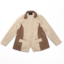 Nina Parker Blazer Women 1X Cream Brown Colorblock One Button