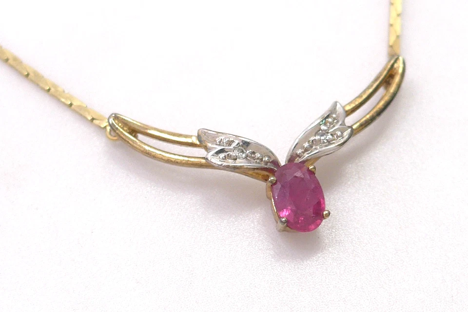 Halskette 333 GOLD 8 Karat Gelbgold Collier Rubin Diamant diamond oro G2400/26 - Bild 2 von 4