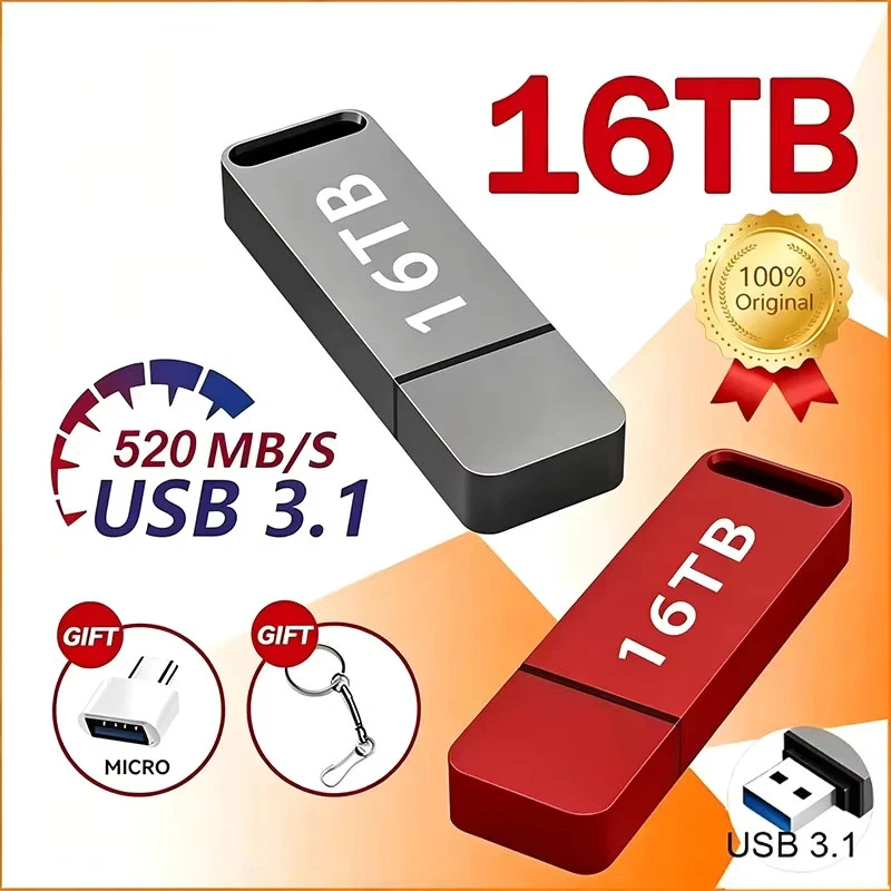16TB USB 3.2 Flash Drive Pen Drive Memory Stick U Disk PC Mac Car Audio Tablet