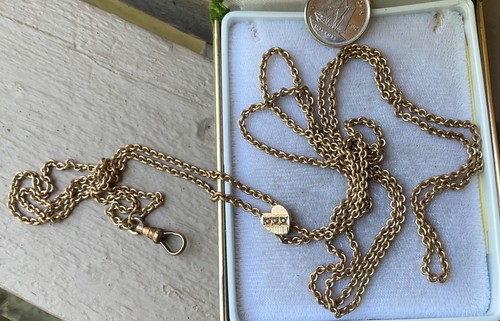 Vintage WATCH FOB CHAIN With HEART SHAPE SLIDE 46” Seed Pearls VICTORIAN - Picture 3 of 7