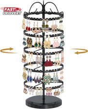 MODOWEY 5 Tier Rotating Earring Holder Organizer Stand, Adjustable Metal Display