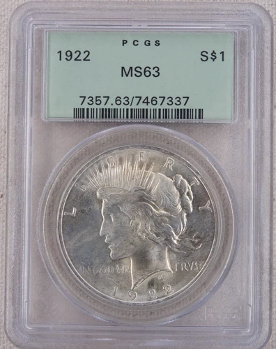 1922 Peace Silver Dollar PCGS MS 63 US Mint $1 Coin Philadelphia Mint