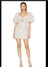 ASTR the label Women's Serilda Red Multi Floral Puff-Sleeve Mini Dress Size M